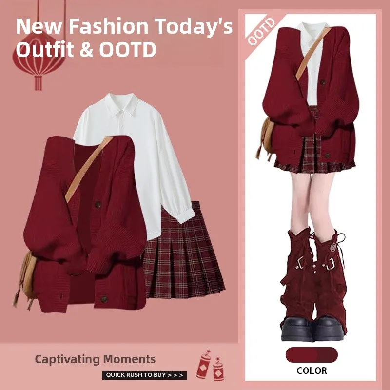 Spring 2026 New Year Knitted Sweater White Shirt Base Layer Slimming Short Skirt Three-Piece Set Fashionable Ensemble for Women
Spring 2026 New Year Knitted Sweater White Shirt Base Layer Slimming Short Skirt Three-Piece Set Fashionable Ensemble for Women