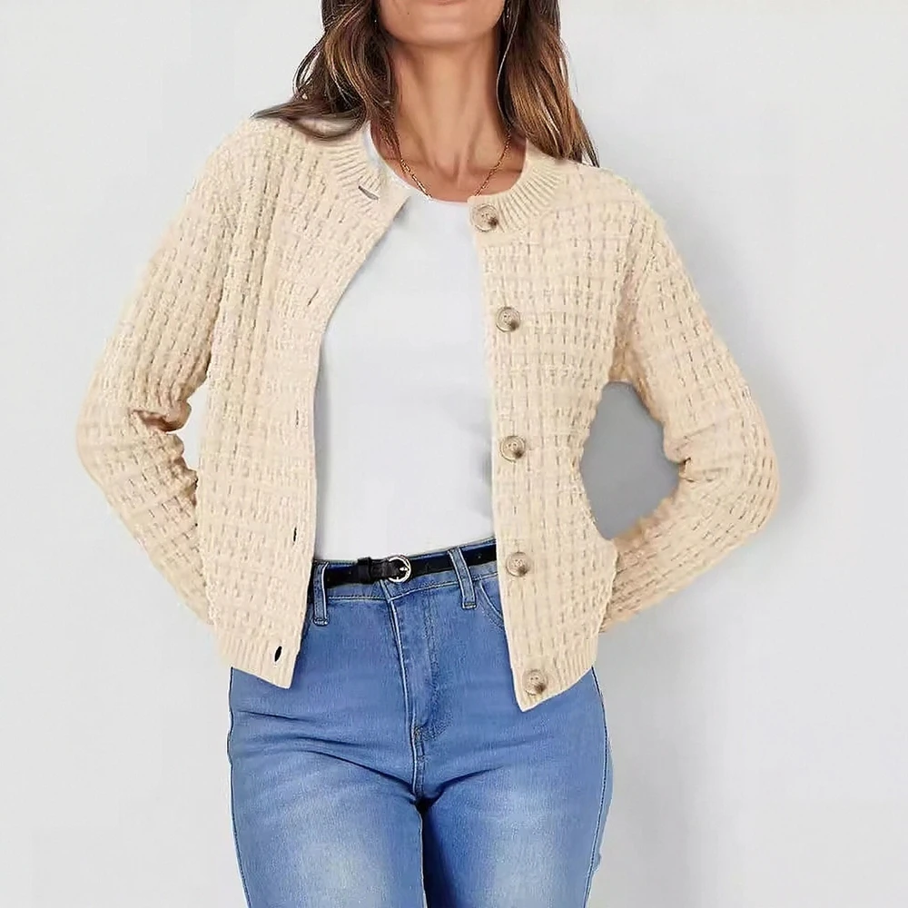 Женские классические однотонные кардиганы с длинными рукавами, свитера с круглым вырезом, осенне-зимняя мода, повседневная элегантная повседневная одежда
Женские классические однотонные кардиганы с длинными рукавами, свитера с круглым вырезом, осенне-зимняя мода, повседневная элегантная повседневная одежда