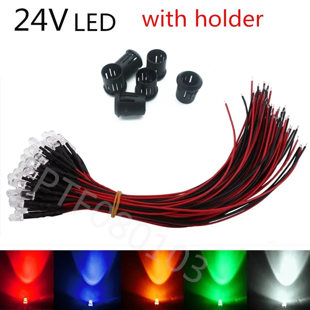 20pcs 50pcs 100pcs 24V DC 3mm/5mm Red/Green/Blue/RGB Round Pre-Wired Water Clear LED With Plastic Holder
20pcs 50pcs 100pcs 24V DC 3mm/5mm Red/Green/Blue/RGB Round Pre-Wired Water Clear LED With Plastic Holder