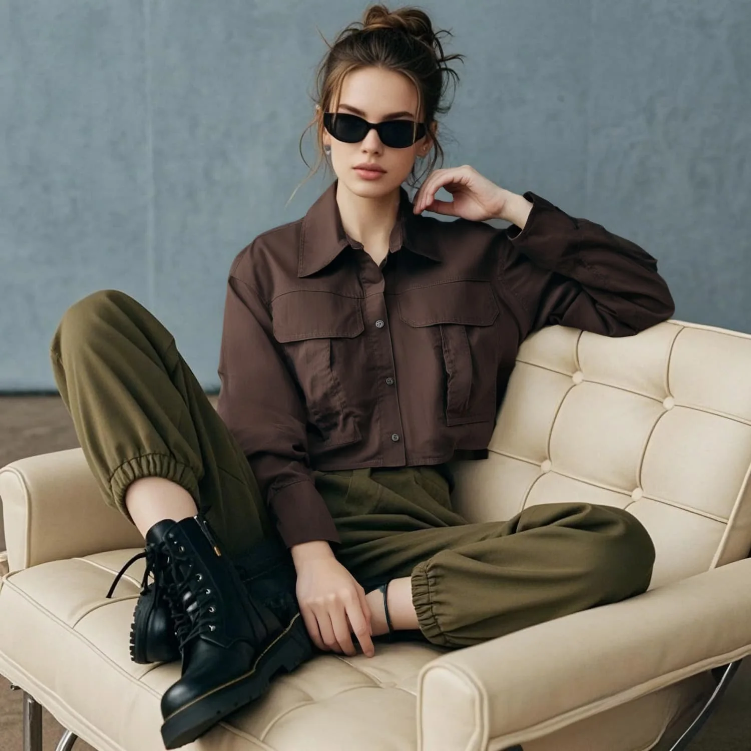 Taop&Za women's clothing 2025 spring new item solid color workwear style short shirt big pocket commuting super cool short top 
Taop&Za women's clothing 2025 spring new item solid color workwear style short shirt big pocket commuting super cool short top