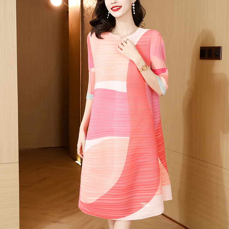 Женское плиссированное платье миаке, Свободное длинное эластичное платье до колен из шелковой ткани с О-образным вырезом, платье большого размера для полных, лето 2023
Женское плиссированное платье миаке, Свободное длинное эластичное платье до колен из шелковой ткани с О-образным вырезом, платье большого размера для полных, лето 2023