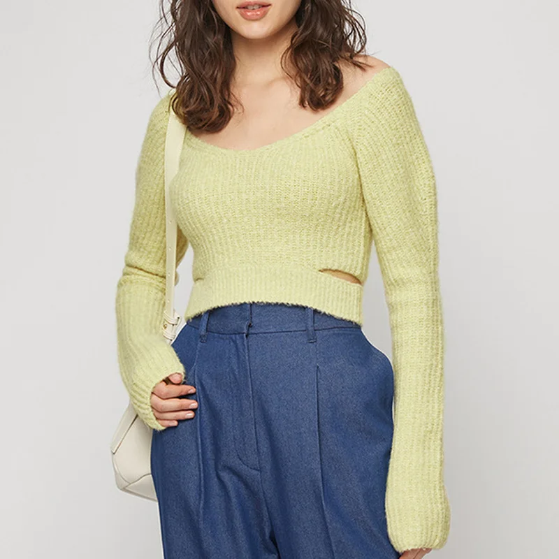 2022 Spring Gentle Solid Color Knitted Tops Women Long Sleeve Deep Neck Show-waist Short Sweater Woman Jumpers Femme
2022 Spring Gentle Solid Color Knitted Tops Women Long Sleeve Deep Neck Show-waist Short Sweater Woman Jumpers Femme