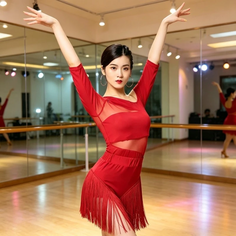 Latin Dance Mesh Top Women New Style Samba Line Dance Professional Practice Performance Party Elegant Slim Breathable Dance Top
Latin Dance Mesh Top Women New Style Samba Line Dance Professional Practice Performance Party Elegant Slim Breathable Dance Top