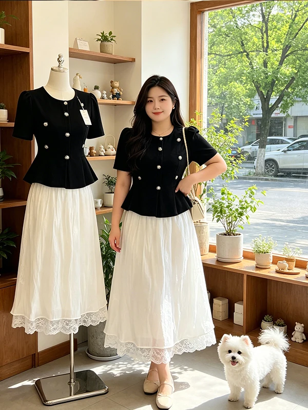 Summer Fashion plus Size Women's Tea Break 3D Flower Print Top And Skirt Set Elegant Style Short Sleeve round Neck Long Dress
Summer Fashion plus Size Women's Tea Break 3D Flower Print Top And Skirt Set Elegant Style Short Sleeve round Neck Long Dress