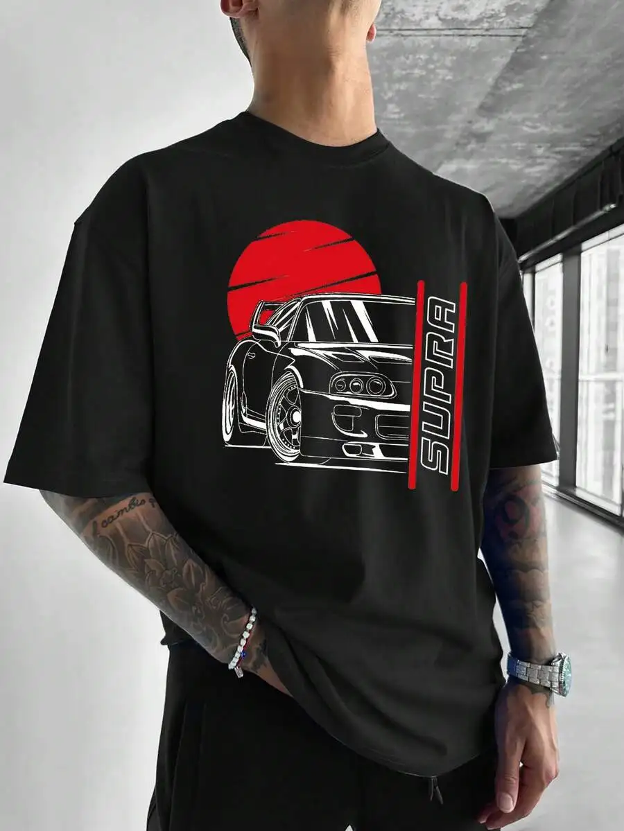 Men's short sleeve t-shirt with car letter print design
Men's short sleeve t-shirt with car letter print design