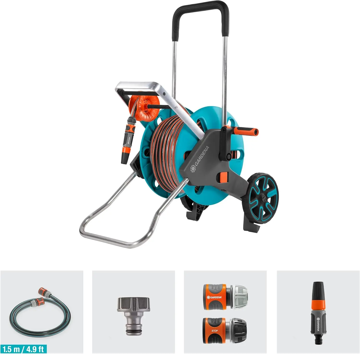 Includes 65 ft Hose, 5 ft Connection Hose, Nozzle, and Adapters, Holds 195 ft 1/2” Hose, Durable Construction, Made in Germany
Includes 65 ft Hose, 5 ft Connection Hose, Nozzle, and Adapters, Holds 195 ft 1/2” Hose, Durable Construction, Made in Germany