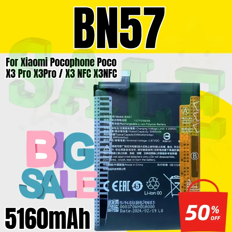 BN57 Battery For Xiaomi Pocophone Poco X3 Pro X3Pro / X3 NFC X3NFC Phone Batteries Bateria
BN57 Battery For Xiaomi Pocophone Poco X3 Pro X3Pro / X3 NFC X3NFC Phone Batteries Bateria