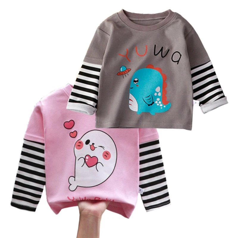 Cotton Sweatshirt Kid Boys Fake Two Piece Cartoon Stripe T-Shirt Spring Autumn Girls Pullover Tops Round Neck Casual Clothes New
Cotton Sweatshirt Kid Boys Fake Two Piece Cartoon Stripe T-Shirt Spring Autumn Girls Pullover Tops Round Neck Casual Clothes New