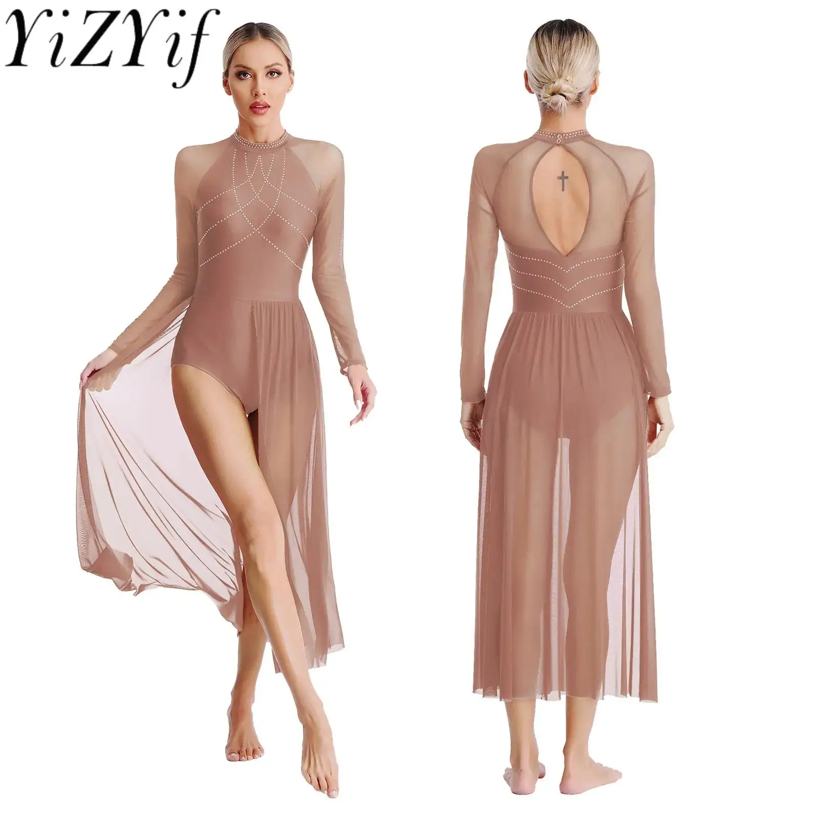 Women Modern Lyrical Dance Dress Ballet Gymnastics Leotard Long Sleev Rhinestone Split Sheer Dresses Stage Performance Dancewear
Women Modern Lyrical Dance Dress Ballet Gymnastics Leotard Long Sleev Rhinestone Split Sheer Dresses Stage Performance Dancewear