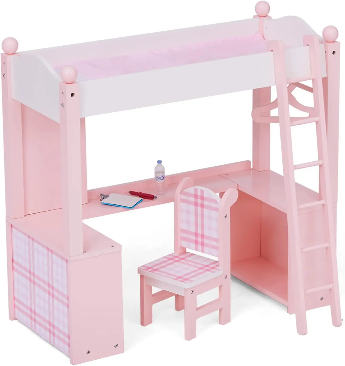 18"" H Doll Accessories, 9 Piece Aurora Princ White And Pink Loft Bed Bunk Desk, Chair And Accessories
18"" H Doll Accessories, 9 Piece Aurora Princ White And Pink Loft Bed Bunk Desk, Chair And Accessories
