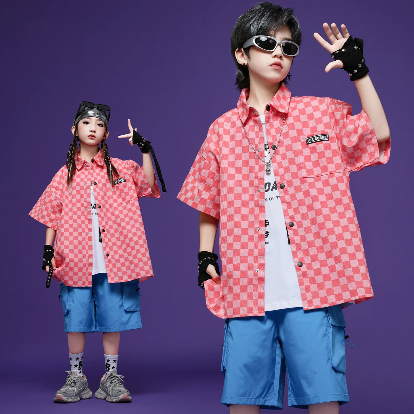 Kid Kpop Hip Hop Clothing Pink Checkered Short Sleeve Shirt Blue Casual Cargo Shorts for Girl Boy Street Dance Costumes Clothes
Kid Kpop Hip Hop Clothing Pink Checkered Short Sleeve Shirt Blue Casual Cargo Shorts for Girl Boy Street Dance Costumes Clothes