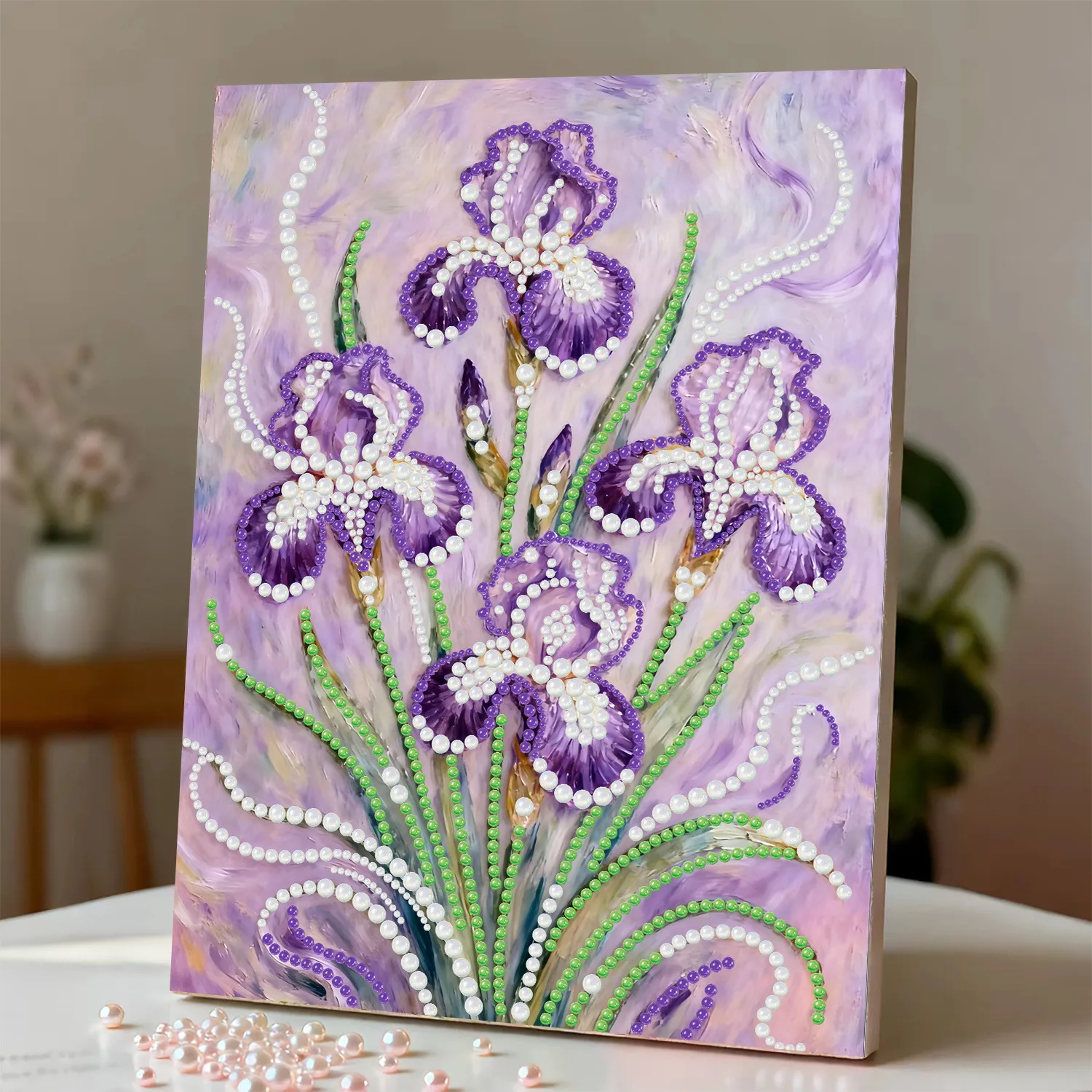 35*45cm 5D Full Round Drill Diamond Painting Kit Elegant Purple Iris Flower White Pearl Swirl Pastel Purple Background Rhinest
35*45cm 5D Full Round Drill Diamond Painting Kit Elegant Purple Iris Flower White Pearl Swirl Pastel Purple Background Rhinest