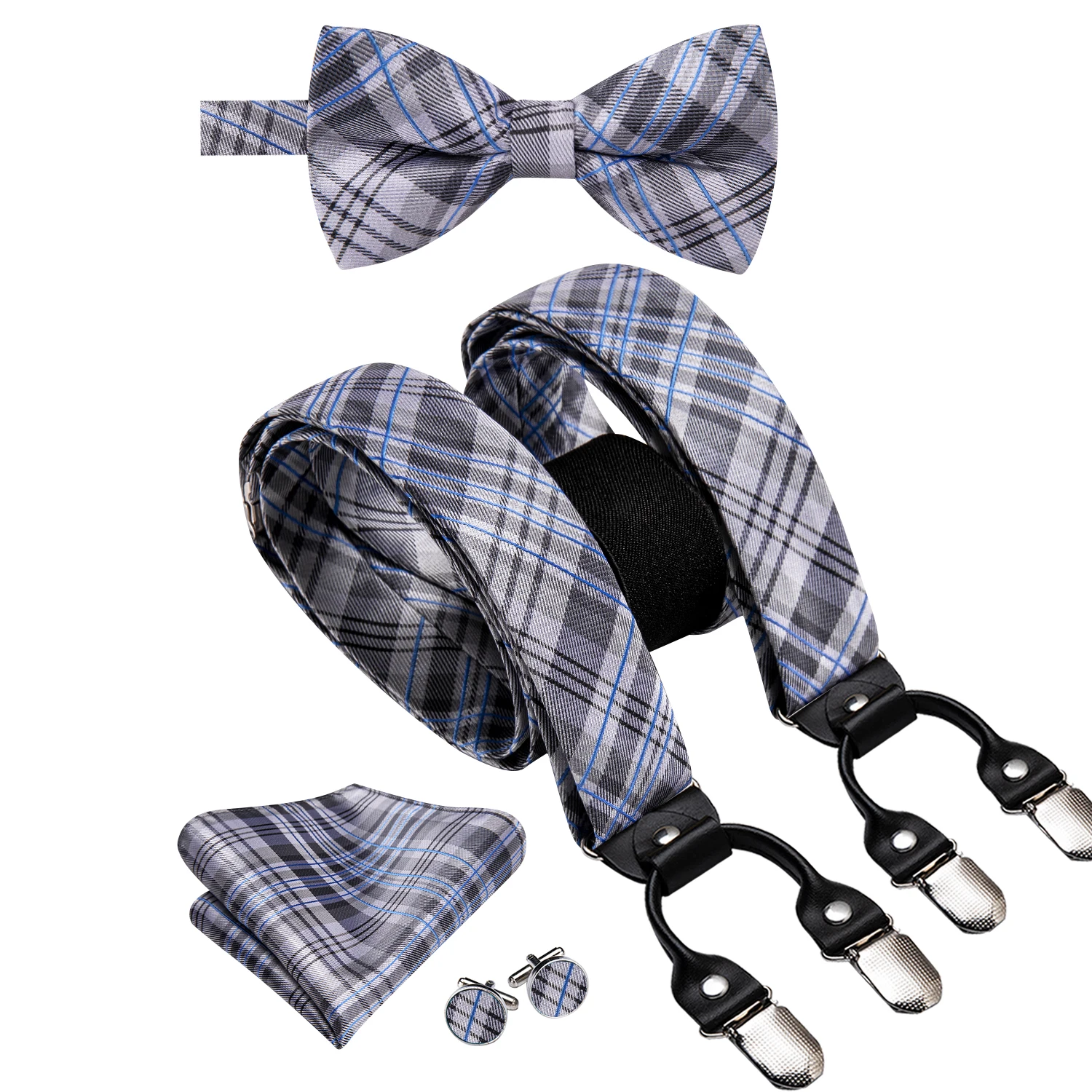 Hi-Tie Grey Blue Plaid Silk Men Suspender Bowtie Hanky Cufflink Adjustable Clip On Brace for Male Wedding Business Wholesale
Hi-Tie Grey Blue Plaid Silk Men Suspender Bowtie Hanky Cufflink Adjustable Clip On Brace for Male Wedding Business Wholesale