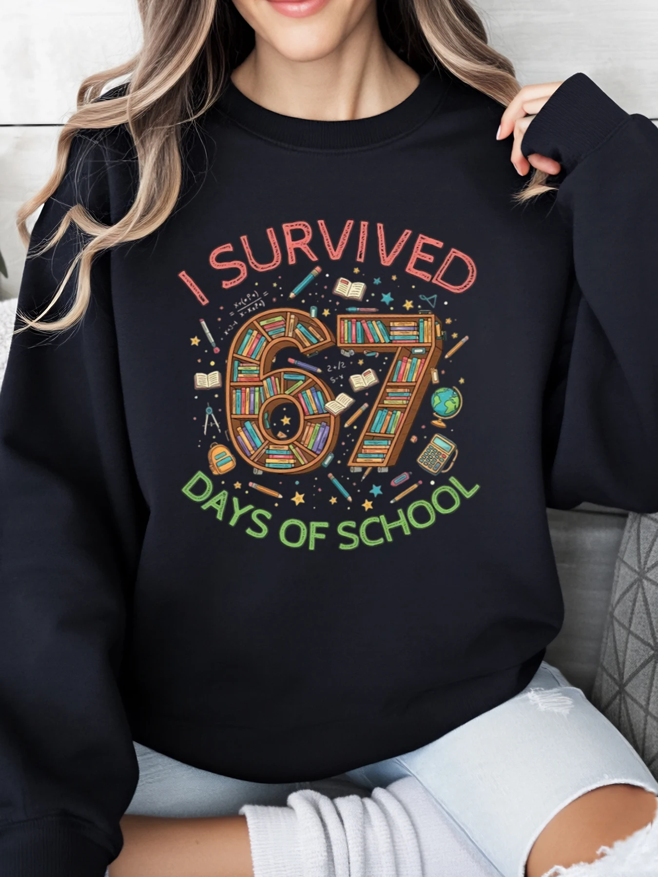 Толстовка с принтом I Survived 67 дней в школе для студентов, повседневная одежда для школьного праздника, черная, больших размеров
Толстовка с принтом I Survived 67 дней в школе для студентов, повседневная одежда для школьного праздника, черная, больших размеров