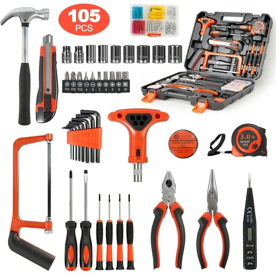 105 Piece Tool Set, Household Tool Kit with Essential Hand Tools, Auto Repair Tool Set
105 Piece Tool Set, Household Tool Kit with Essential Hand Tools, Auto Repair Tool Set