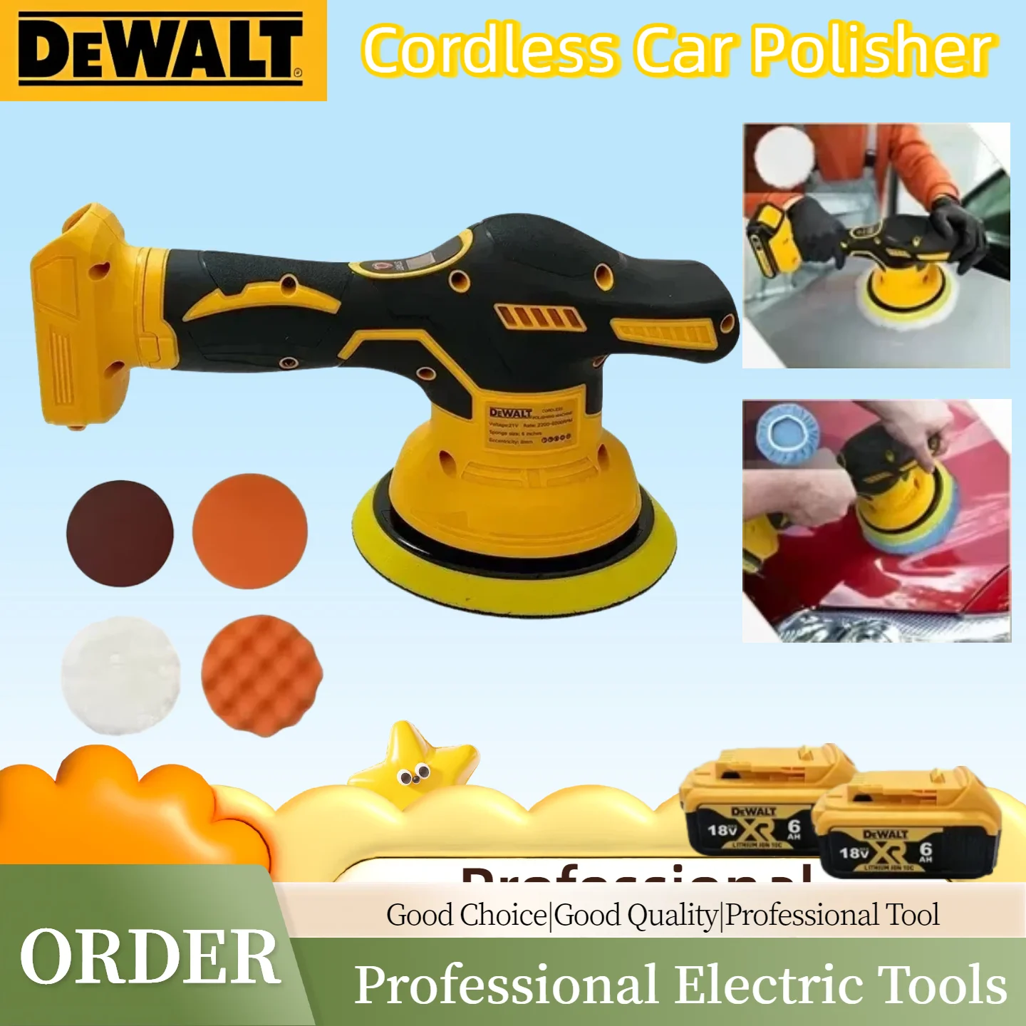 DeWALT Cordless Electric Car Polisher 8 Speed Adjustable Handheld Auto Waxing Sanding Sealing Glaze Tool
DeWALT Cordless Electric Car Polisher 8 Speed Adjustable Handheld Auto Waxing Sanding Sealing Glaze Tool