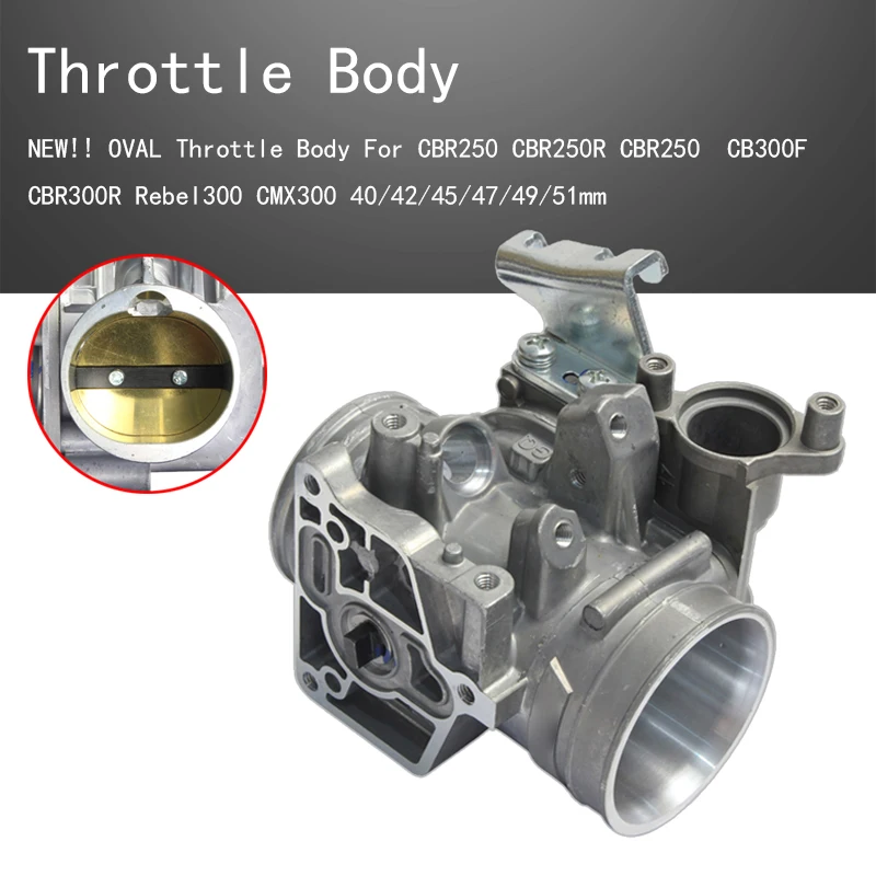 Throttle Body For CBR250 250R 300R CB300F Rebel300 CMX300 34/36/38/42/43/45/47/49/50/52mm
Throttle Body For CBR250 250R 300R CB300F Rebel300 CMX300 34/36/38/42/43/45/47/49/50/52mm