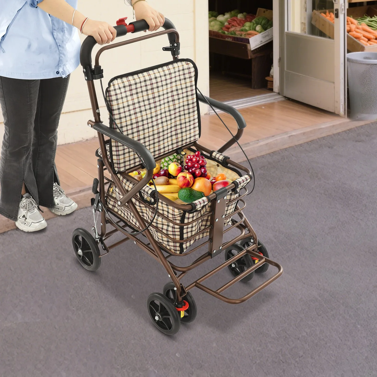 Heavy Duty Foldable Shopping Cart with Seat, Rollator Walkers for Seniors
Heavy Duty Foldable Shopping Cart with Seat, Rollator Walkers for Seniors
