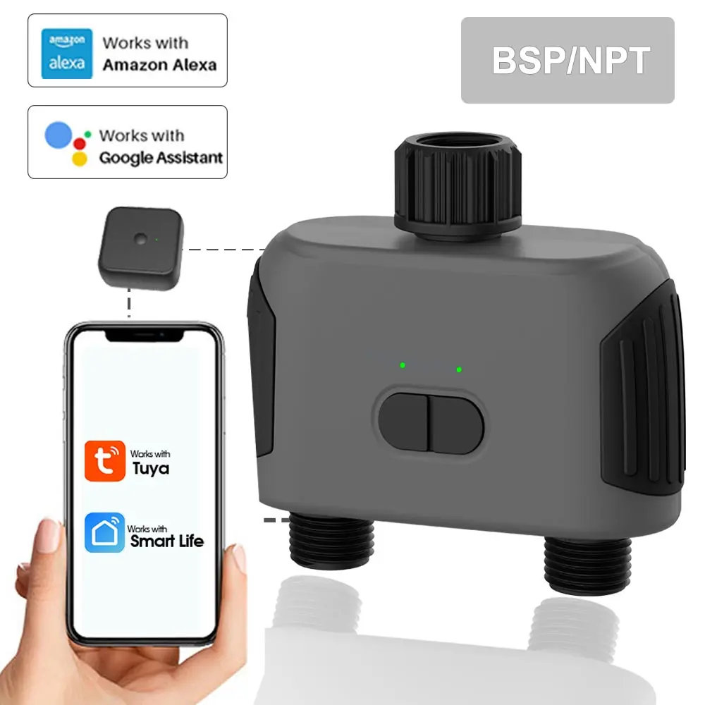 Tuya Bluetooth-compatible WiFi-compatible 2-Way Smart Water Timers Automatic Watering Controller Mobile Remote Control Sprinkler
Tuya Bluetooth-compatible WiFi-compatible 2-Way Smart Water Timers Automatic Watering Controller Mobile Remote Control Sprinkler