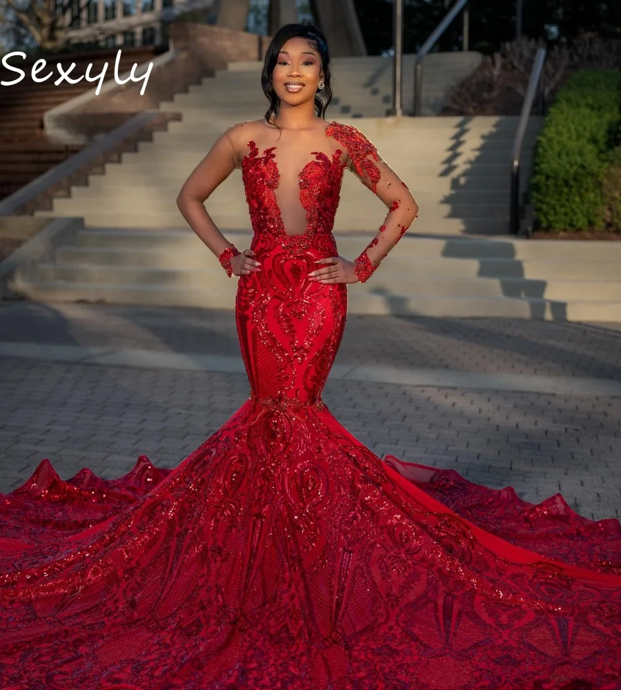 Luxurious Red Sequin Prom Dress Plus Size Long Sleeve Mermaid Evening Dress Gorgeous Aso Ebi Formal Birthday Party Customized
Luxurious Red Sequin Prom Dress Plus Size Long Sleeve Mermaid Evening Dress Gorgeous Aso Ebi Formal Birthday Party Customized