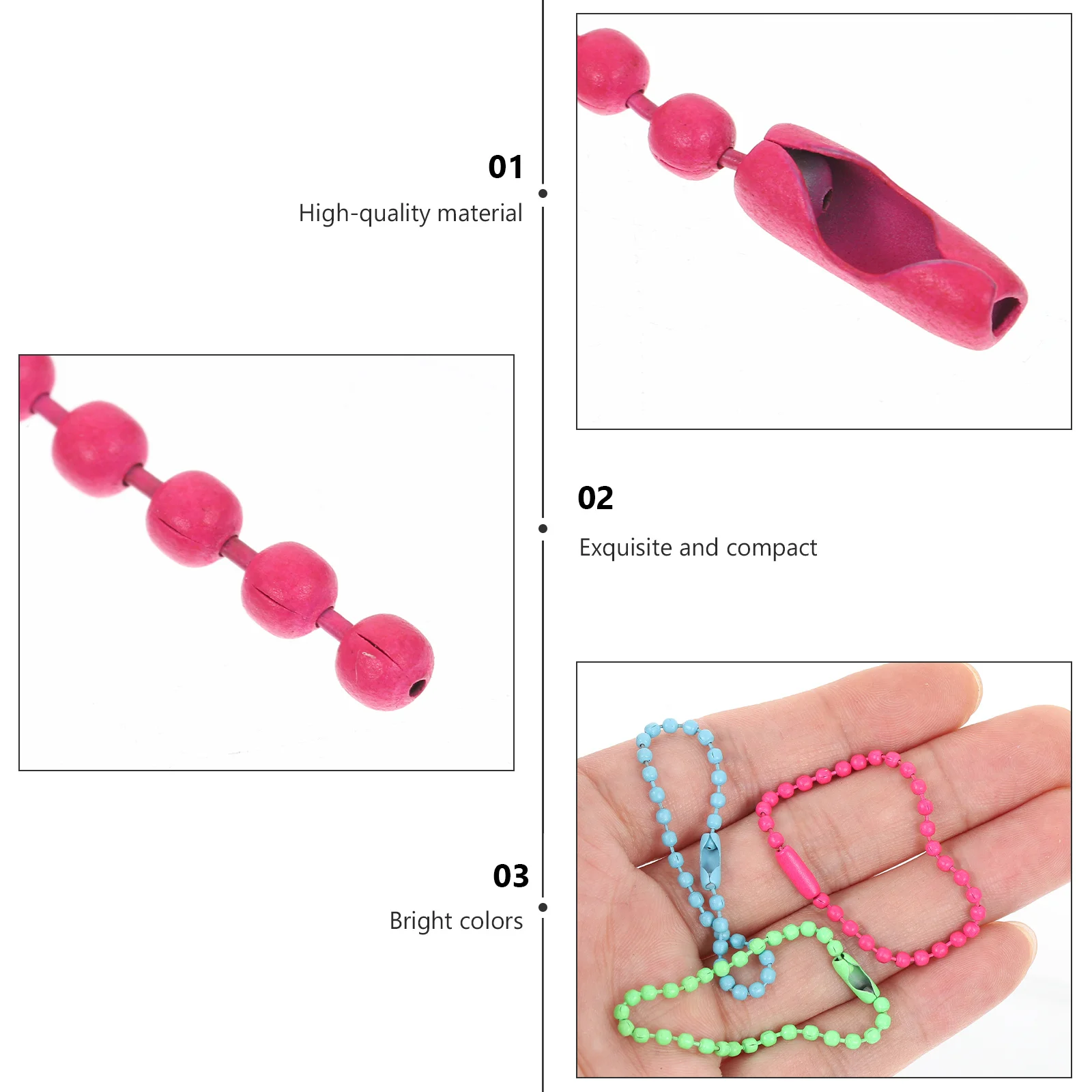 100pcs Colorful Ball Bead Chain Round For Diy Jewelry Pendant Tag Decor Craft Finding Bead Chains Key Ring Handmade
100pcs Colorful Ball Bead Chain Round For Diy Jewelry Pendant Tag Decor Craft Finding Bead Chains Key Ring Handmade