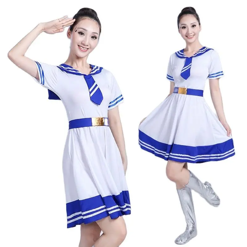 Navy style Dancing Clothes Summer Women Dress Blue Chorus Performance Modern Stage Wear Festival Asian costume
Navy style Dancing Clothes Summer Women Dress Blue Chorus Performance Modern Stage Wear Festival Asian costume