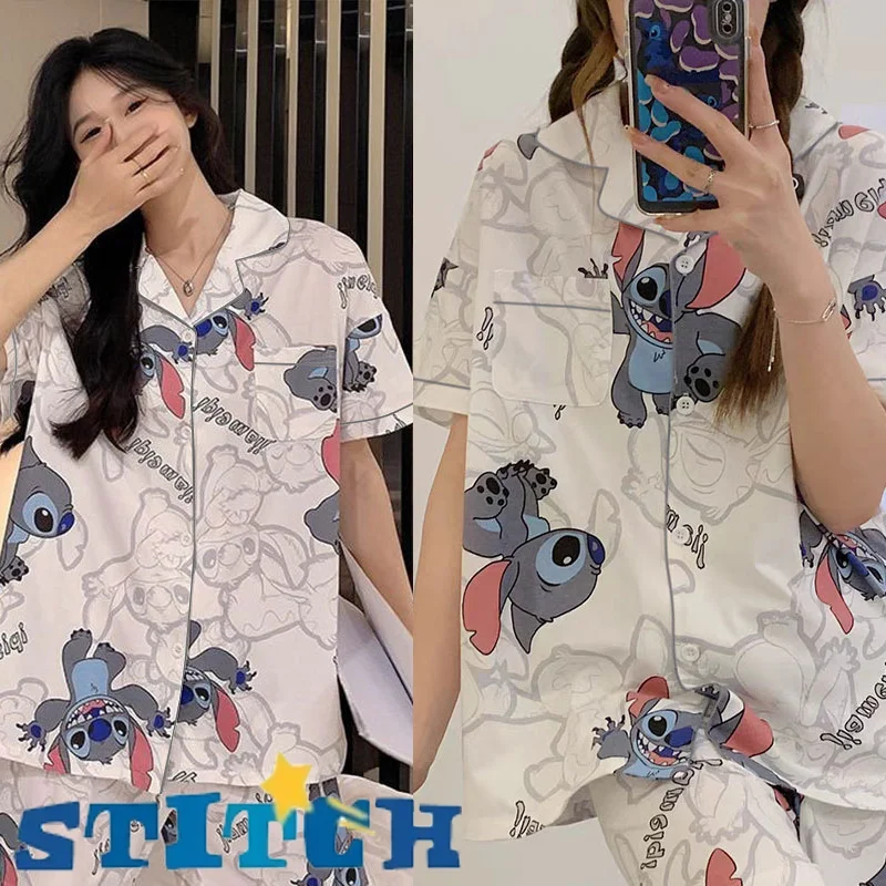2pcs Disney Stitch Pajamas Set Women Fashion Home Nightwear Cartoon Imitation Cotton Short Sleeved Trousers Lapel Sleepwear
2pcs Disney Stitch Pajamas Set Women Fashion Home Nightwear Cartoon Imitation Cotton Short Sleeved Trousers Lapel Sleepwear