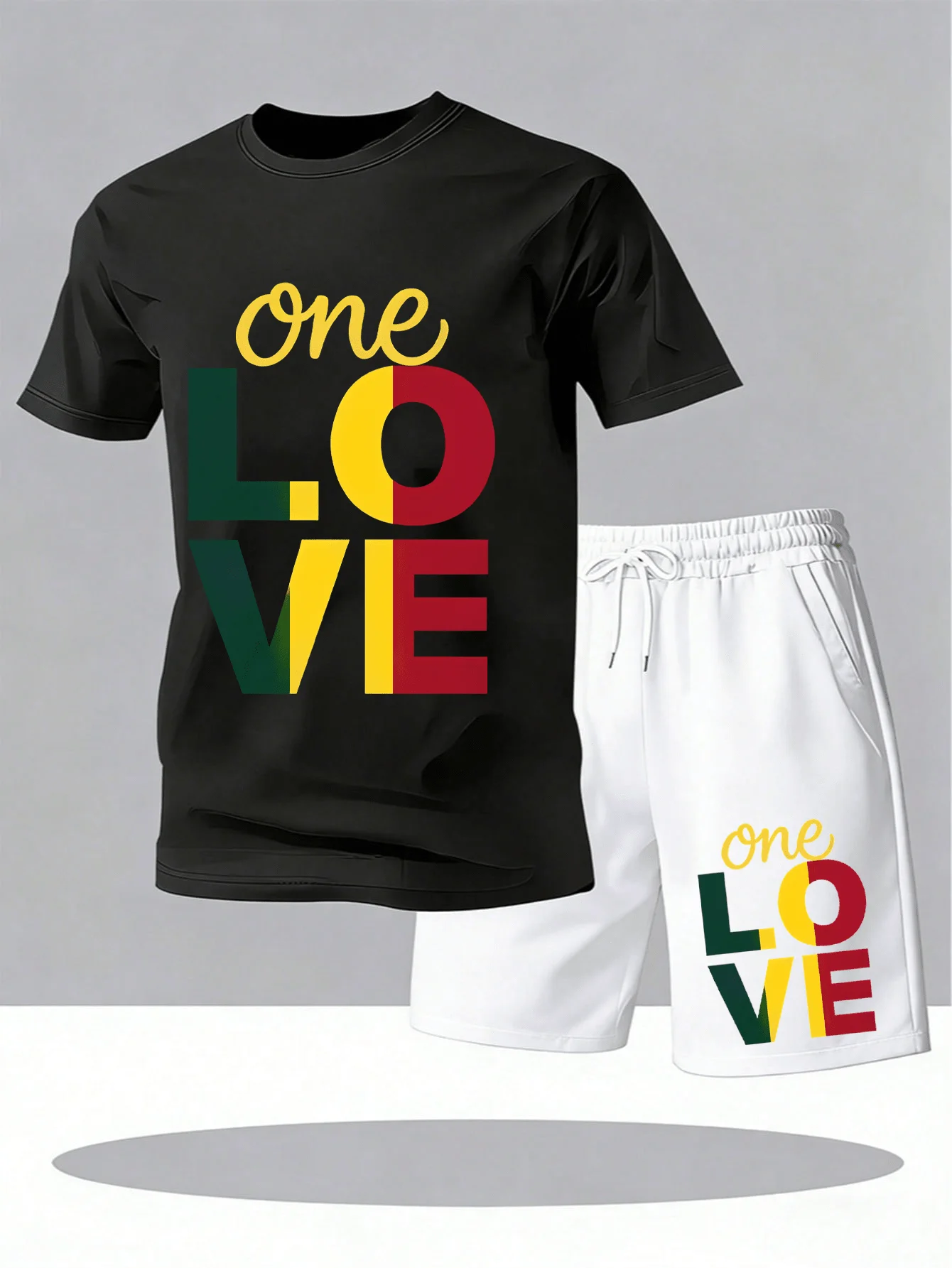 One Love Reggae Print Mens 2 Piece Set Cotton T-Shirt And Shorts
One Love Reggae Print Mens 2 Piece Set Cotton T-Shirt And Shorts