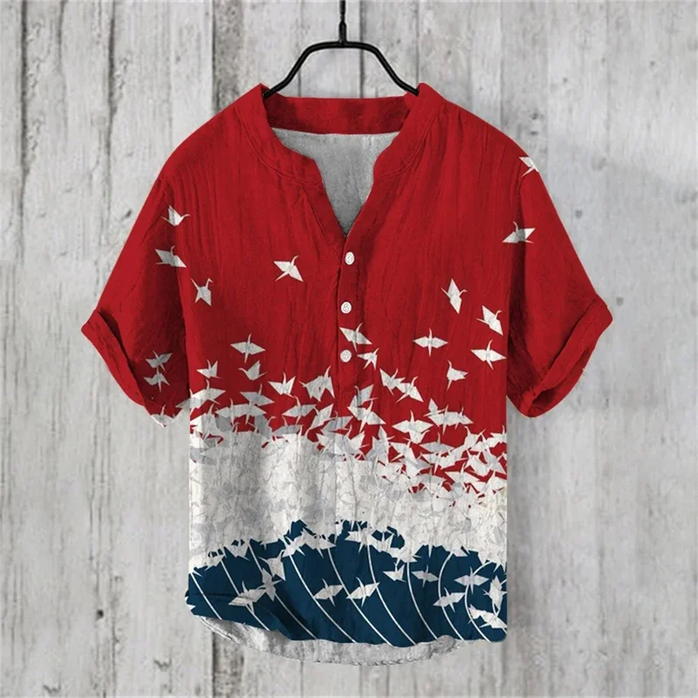 Fashion three-button men's short-sleeved 3D printed paper crane graphic pullover loose V-neck retro top high-quality fabric
Fashion three-button men's short-sleeved 3D printed paper crane graphic pullover loose V-neck retro top high-quality fabric