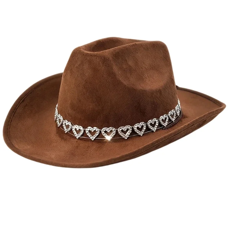 HX6F Fashion Western Hat For Music Festival Horse Ridings Fedoras Hat with Wide Brims Rhinestones Heart Decors for Holiday
HX6F Fashion Western Hat For Music Festival Horse Ridings Fedoras Hat with Wide Brims Rhinestones Heart Decors for Holiday