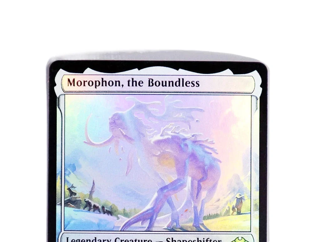 (Morophon, the Boundless) Foil/Holo TCG Magical Proxy Black Top Quality Proxy Playing Cards Gathering Board Game Trading Cards
(Morophon, the Boundless) Foil/Holo TCG Magical Proxy Black Top Quality Proxy Playing Cards Gathering Board Game Trading Cards