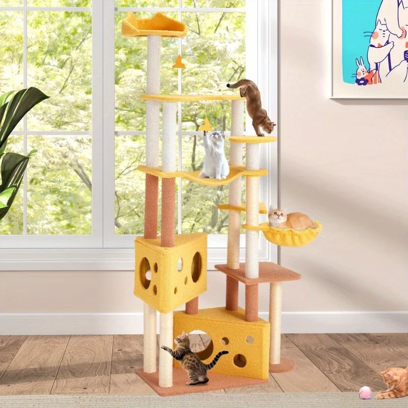 EROMMY 72-дюймовая башня для кошек с сыром для маленьких и средних кошек — домашний кошачий домик с окунем, гамаком и когтеточкой, желтый
EROMMY 72-дюймовая башня для кошек с сыром для маленьких и средних кошек — домашний кошачий домик с окунем, гамаком и когтеточкой, желтый