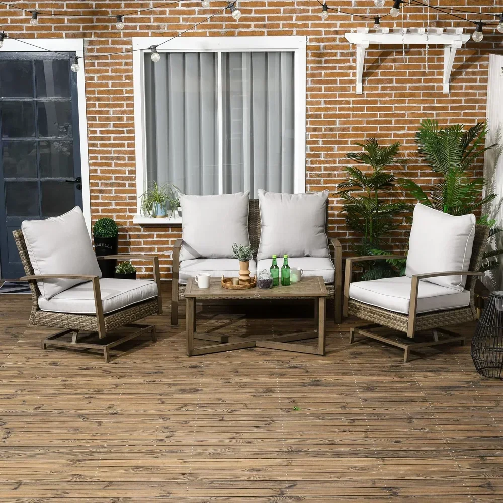 4 Piece Wicker Patio Furniture Set with 2 Rocking Chairs, Loveseat Sofa, Outdoor PE Rattan Conversation Set with Cushions
4 Piece Wicker Patio Furniture Set with 2 Rocking Chairs, Loveseat Sofa, Outdoor PE Rattan Conversation Set with Cushions