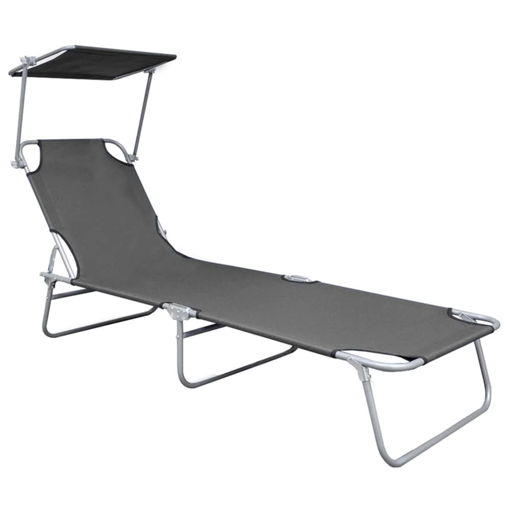 Folding Sun Lounger with Canopy Gray Aluminum
Folding Sun Lounger with Canopy Gray Aluminum