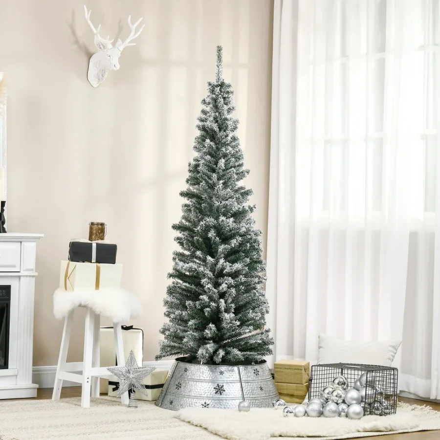 6' Tall Unlit SnowFlocked Slim Artificial Christmas Tree with Realistic Branches and 492 Tips
6' Tall Unlit SnowFlocked Slim Artificial Christmas Tree with Realistic Branches and 492 Tips