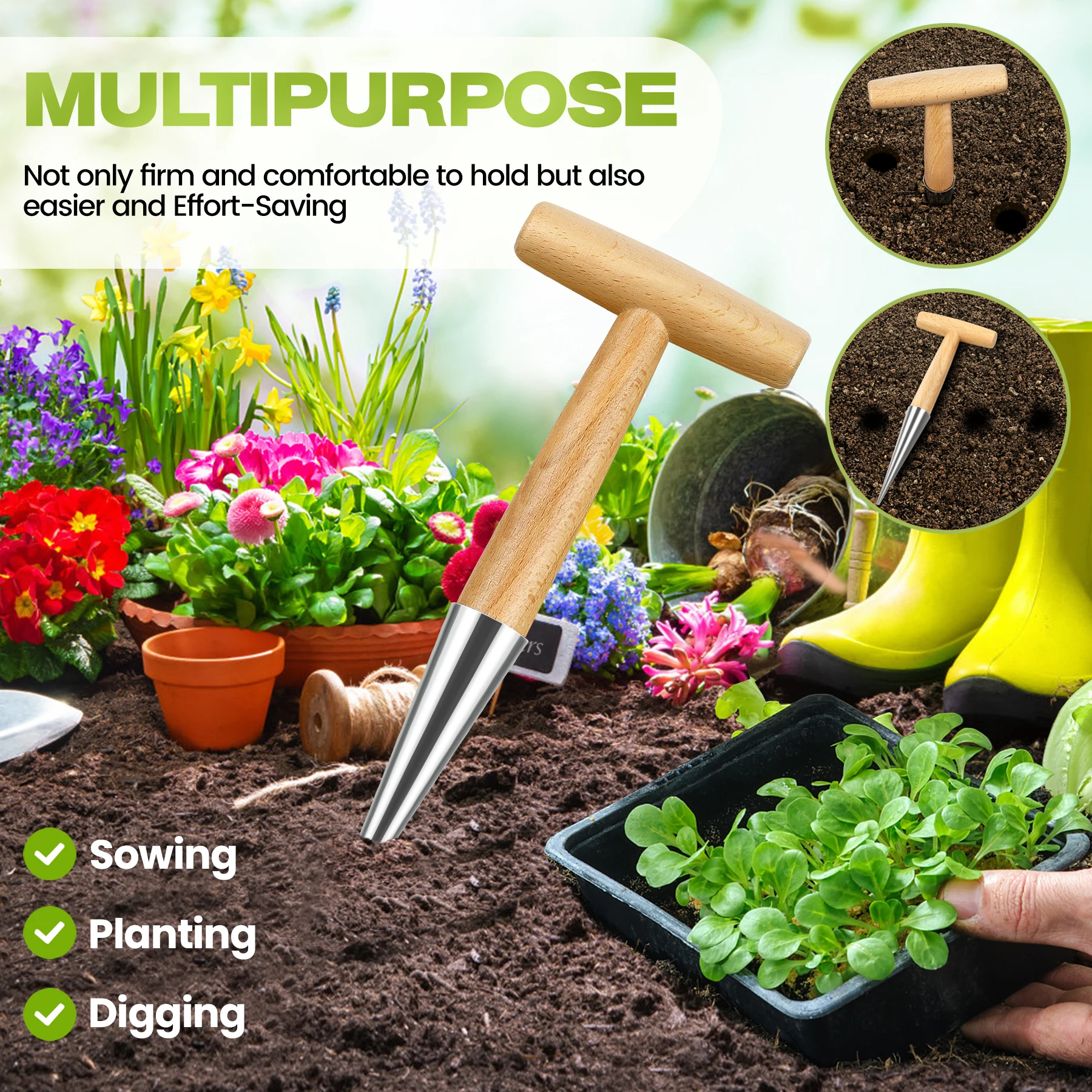 Gardening Hole Puncher Wooden Handle T-shaped Fertilizer Planting Tool Punching Sower Garden Flower Plants Supplies Accessories
Gardening Hole Puncher Wooden Handle T-shaped Fertilizer Planting Tool Punching Sower Garden Flower Plants Supplies Accessories