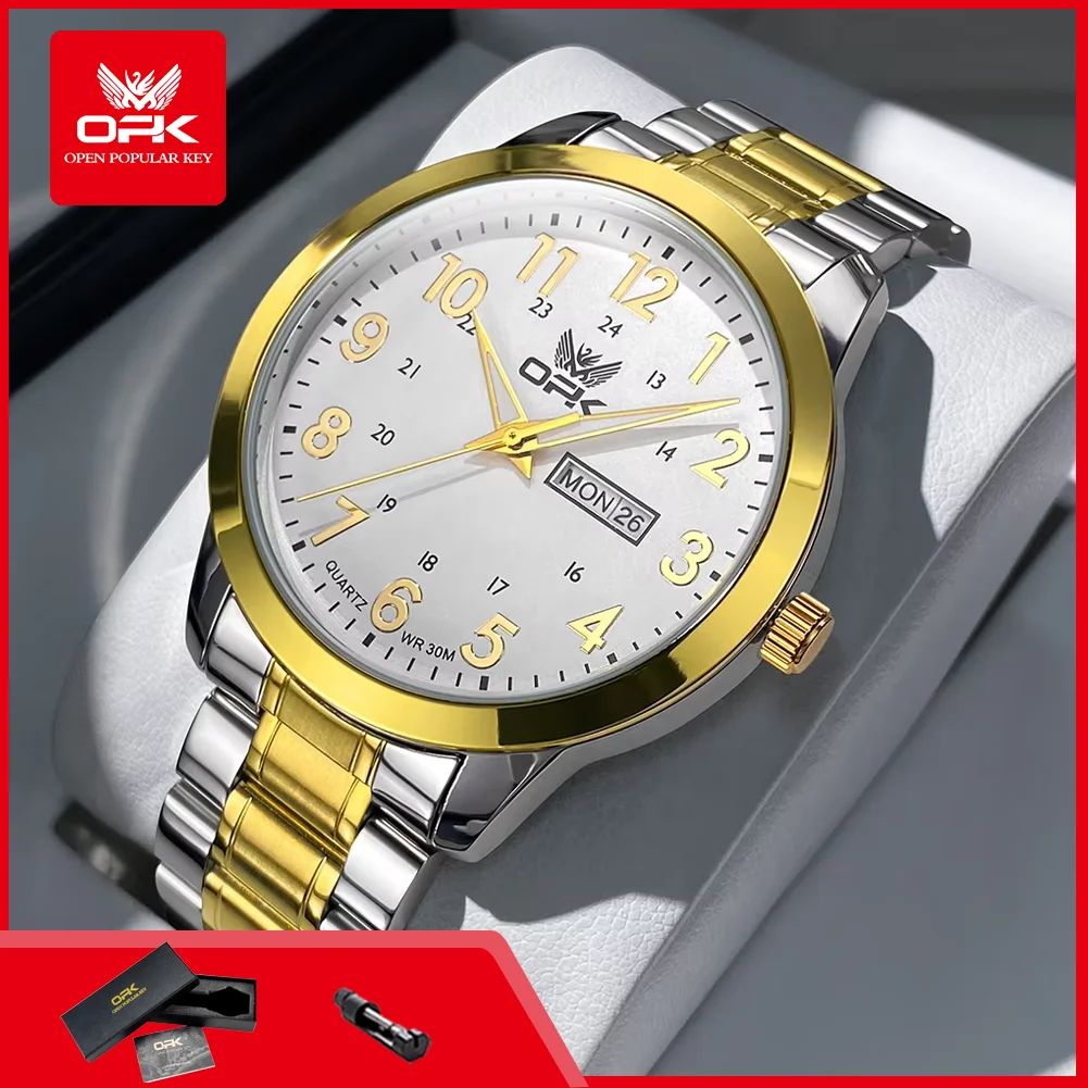 OPK 8176 Man Watch Steel Strap Waterproof Luminous Date Week Classic Digital Dial Simple Business Quartz Wristwatches for Men
OPK 8176 Man Watch Steel Strap Waterproof Luminous Date Week Classic Digital Dial Simple Business Quartz Wristwatches for Men