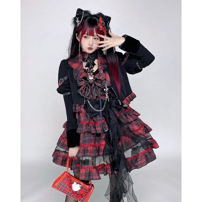 Japanese Gothic Punk Lolita Dresses Victorian Women Chic Puff Long Sleeve Crop Jackets Coat Kawaii Bow Bandage Plaid Cake Dress
Japanese Gothic Punk Lolita Dresses Victorian Women Chic Puff Long Sleeve Crop Jackets Coat Kawaii Bow Bandage Plaid Cake Dress