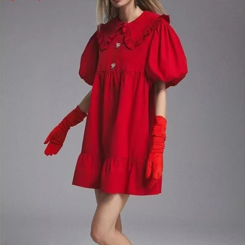 Doll neck Solid Bow short puff sleeved dress for Spring/Summer Women's Dresses 2024 New Casual Loose Mini Dress for Female
Doll neck Solid Bow short puff sleeved dress for Spring/Summer Women's Dresses 2024 New Casual Loose Mini Dress for Female