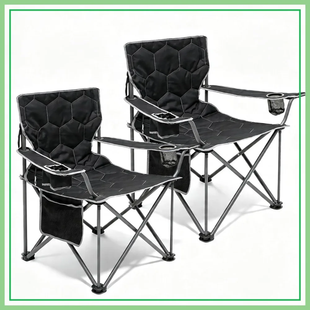 Heavy Duty Camping Chairs for Adults 500LBS, Oversized Padded Lawn Chair with Cup Holder & Side Pocket, Portable for Beach Picnic Fishing, Black 2 Pack
Heavy Duty Camping Chairs for Adults 500LBS, Oversized Padded Lawn Chair with Cup Holder & Side Pocket, Portable for Beach Picnic Fishing, Black 2 Pack