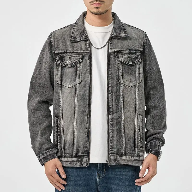 Повседневная джинсовая куртка, мужская уличная модная брендовая свободная куртка на молнии из пепла, одежда-карго большого размера 
Повседневная джинсовая куртка, мужская уличная модная брендовая свободная куртка на молнии из пепла, одежда-карго большого размера