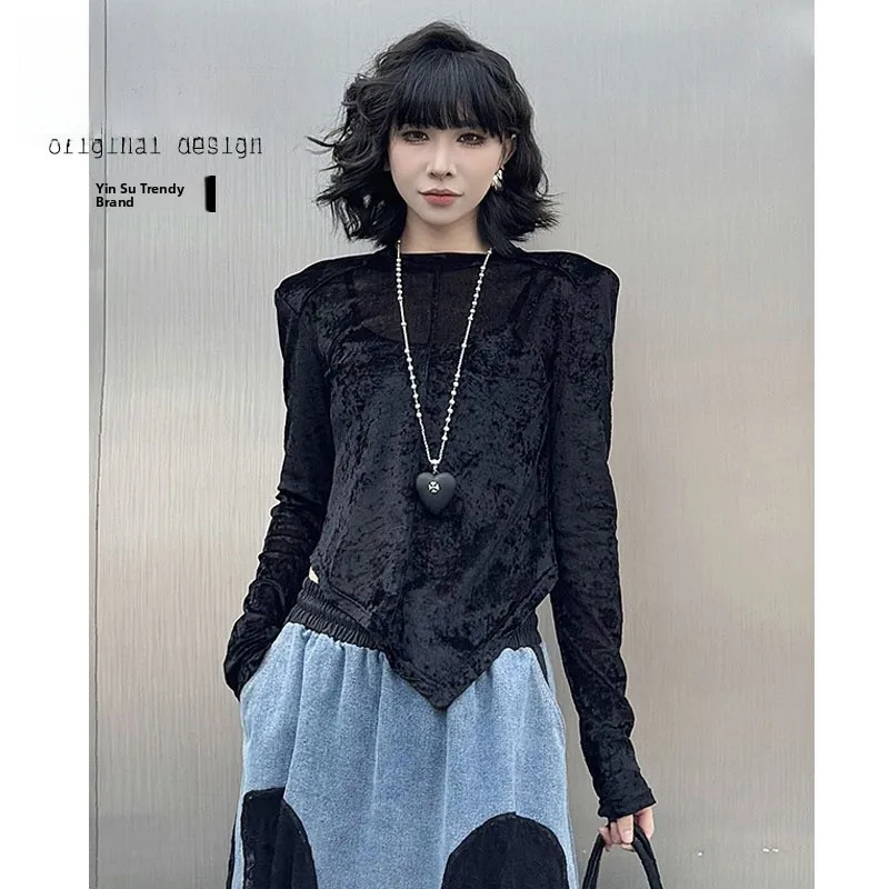 Faionable Slim Fit Velvet T-irt Women's oulder Pad Design Sensation Loose Sle Casual Long Sve round Ne Top
Faionable Slim Fit Velvet T-irt Women's oulder Pad Design Sensation Loose Sle Casual Long Sve round Ne Top