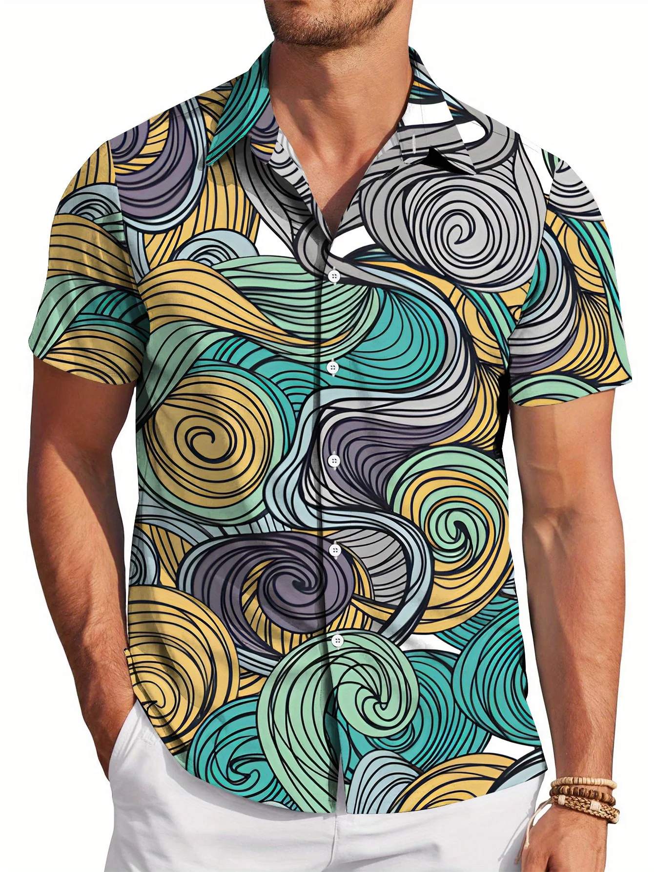 Abstract Wave Collared Casual Shirt Men'S Stylish Short Sleeve Button Up Shirt, 3D Print Comfort Fit Perfect For Summer Daily
Abstract Wave Collared Casual Shirt Men'S Stylish Short Sleeve Button Up Shirt, 3D Print Comfort Fit Perfect For Summer Daily