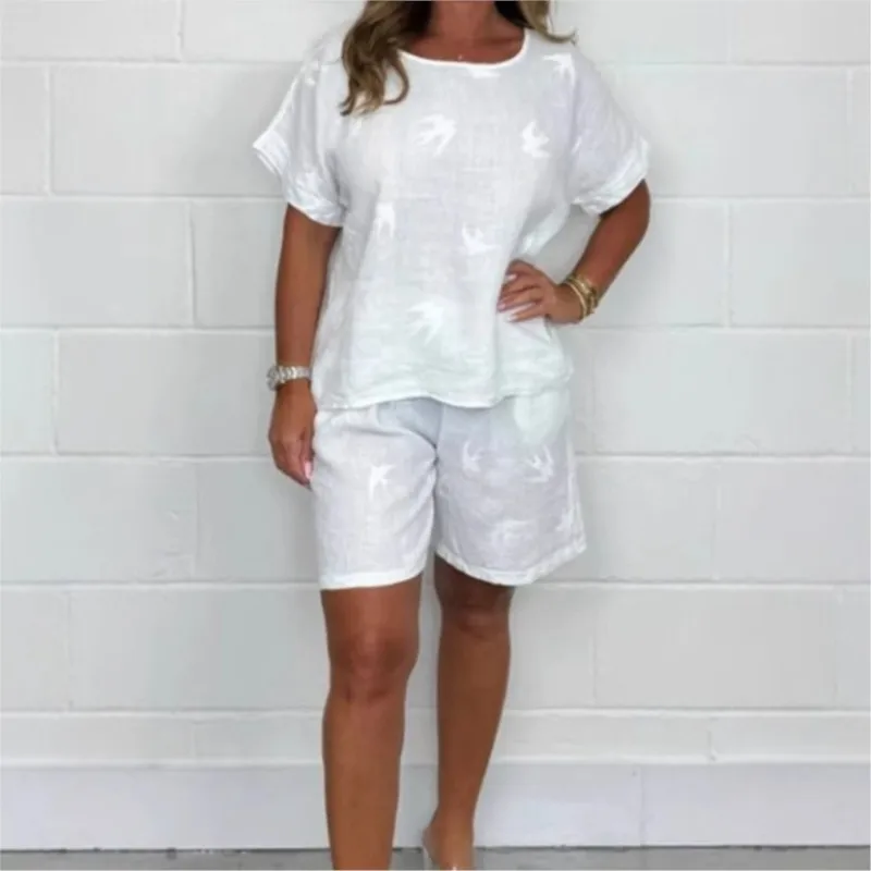 Women's Casual New Cotton Linen Print Two-piece Sets 2025 Spring Summer Fashion O-neck Short Pants Set Ladies Loose 2 Piece Set
Women's Casual New Cotton Linen Print Two-piece Sets 2025 Spring Summer Fashion O-neck Short Pants Set Ladies Loose 2 Piece Set