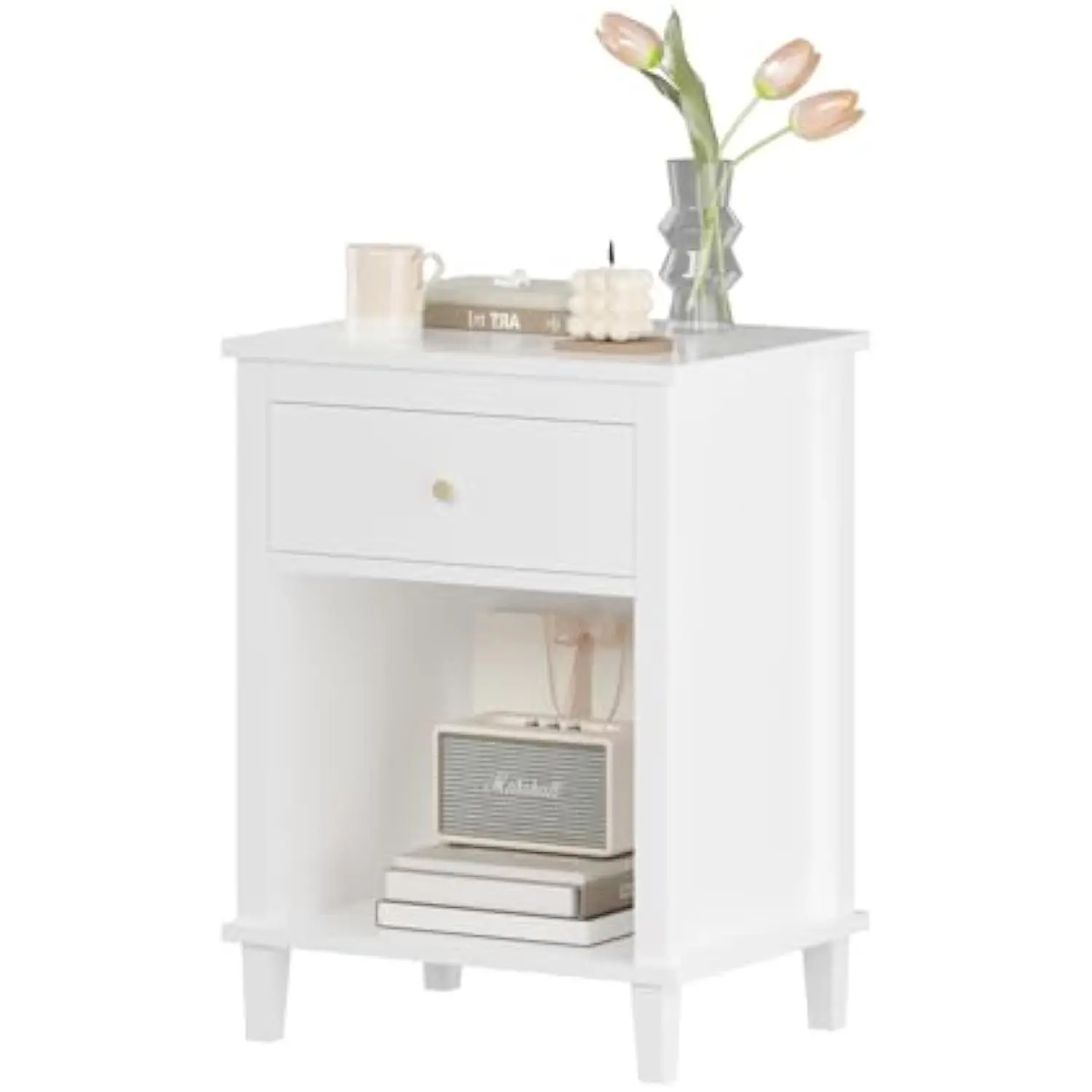 White Nightstand with 1 Drawers, White Wooden End Table,Accent Bedside Table for Bedroom, Mid Century Modern Nightstands with Ope
White Nightstand with 1 Drawers, White Wooden End Table,Accent Bedside Table for Bedroom, Mid Century Modern Nightstands with Ope
