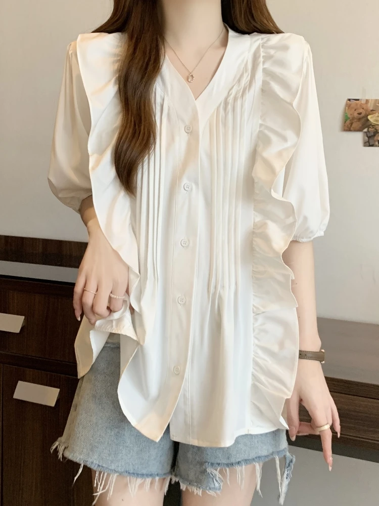Slimming Large Size Summer Shirt for Women with Wooden Details Chiffon mid Sleeve Base Top Cover Stomach Unique Beautiful
Slimming Large Size Summer Shirt for Women with Wooden Details Chiffon mid Sleeve Base Top Cover Stomach Unique Beautiful