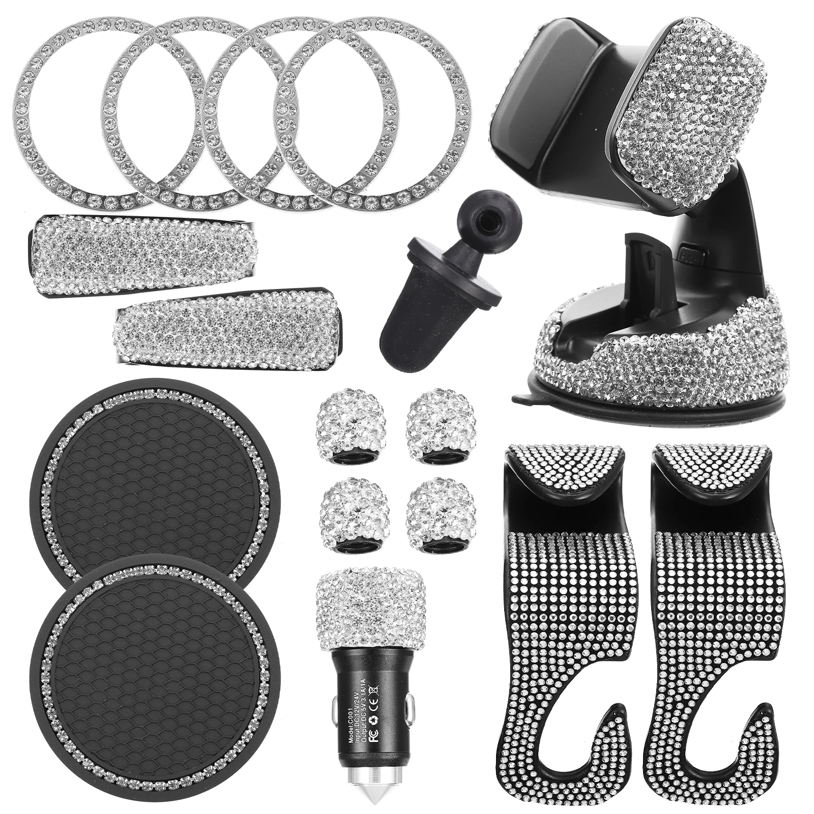 Rhinestone Car Accessories Set Rotatable Phone Holder 4 6 2 Inch ABS White Buttons Glasses Coaster Valve Stem Cap Engine
Rhinestone Car Accessories Set Rotatable Phone Holder 4 6 2 Inch ABS White Buttons Glasses Coaster Valve Stem Cap Engine