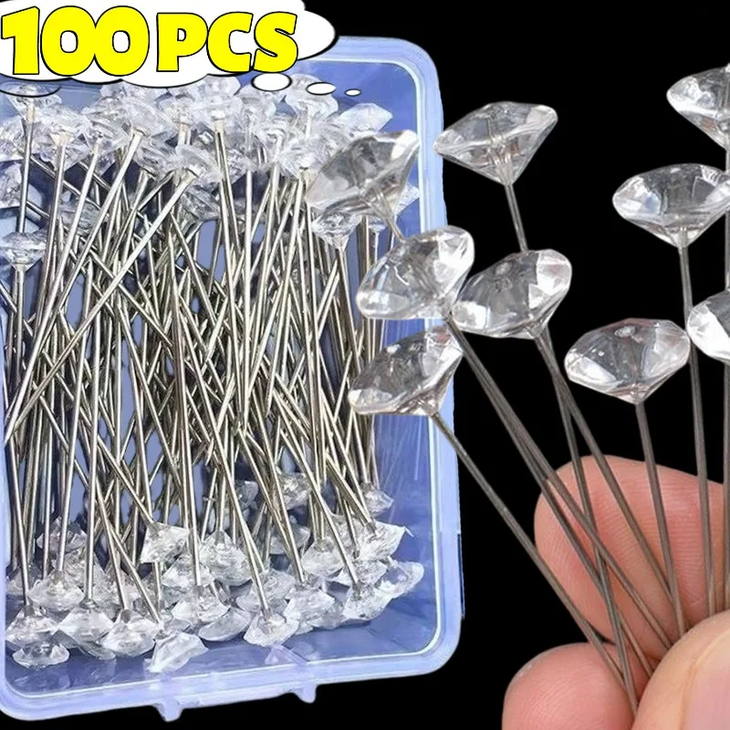 50/100Pcs Plastic Diamond Pins Box Set Transparent Diamond Wedding Corsages Pins Tools Diamond Head Straight Pins Accessories
50/100Pcs Plastic Diamond Pins Box Set Transparent Diamond Wedding Corsages Pins Tools Diamond Head Straight Pins Accessories