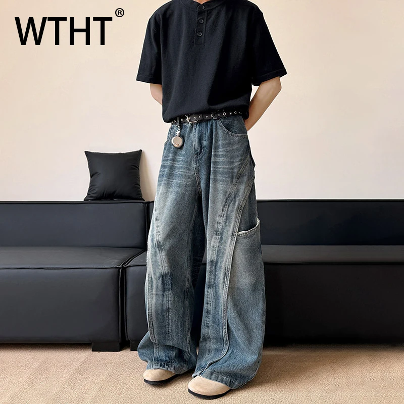 WTHT винтажные мужские джинсовые брюки с деконструкцией и градиентом, модные свободные джинсы с высокой талией и широкими штанинами, мужские, лето 2023, 2A1332 
WTHT винтажные мужские джинсовые брюки с деконструкцией и градиентом, модные свободные джинсы с высокой талией и широкими штанинами, мужские, лето 2023, 2A1332
