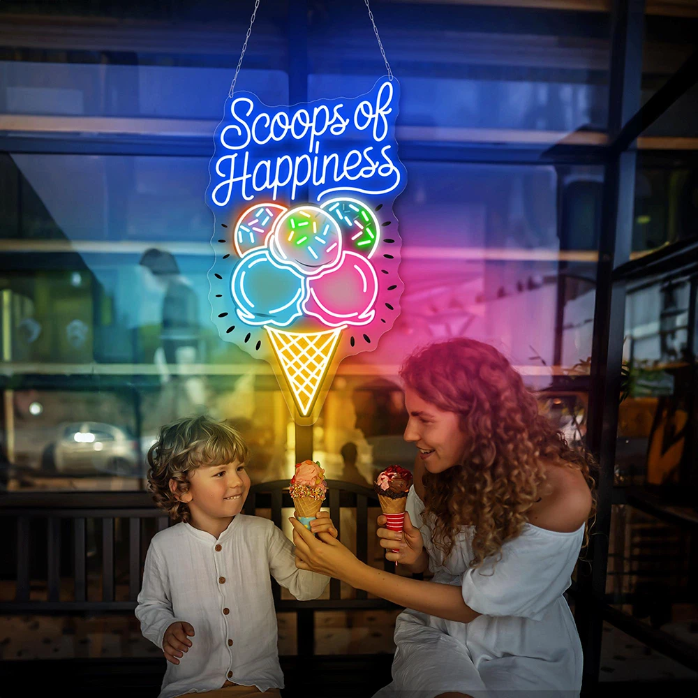 Scoops of Happiness Neon Sign Ice Cream Shop Decoration LED Custom Neon Sign for Coffee Shop Business Led Logo Decor Neon Light
Scoops of Happiness Neon Sign Ice Cream Shop Decoration LED Custom Neon Sign for Coffee Shop Business Led Logo Decor Neon Light